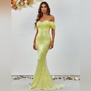 Glamorous Strapless Yellow Sequin Dress